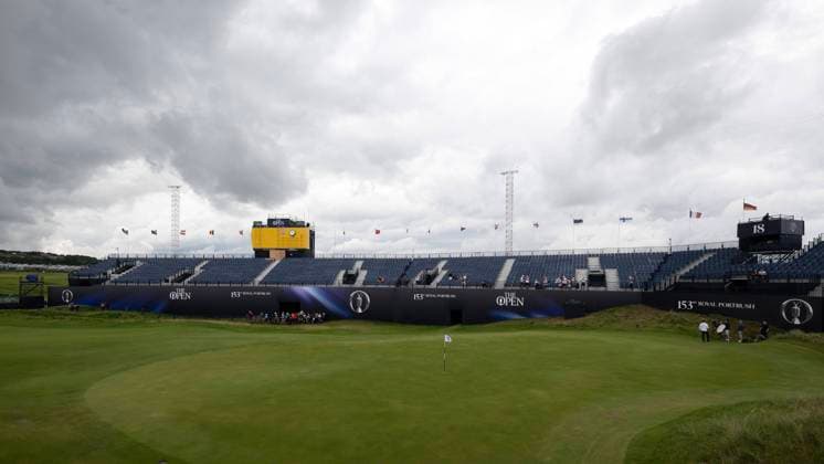 14th July 2025; Royal Portrush Golf Club, Portrush, County Antrim, Northern Ireland; The Open Golf Championship Practice Day 2; a general view of the grandstands at the 18th green  ActionPlus12813994 DavidxBlunsden