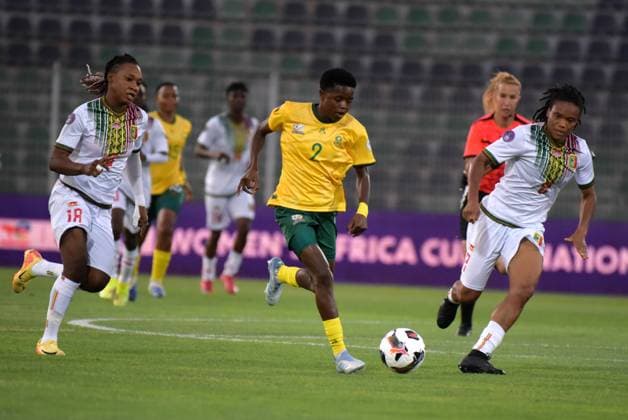 OUJDA, MOROCCO - JULY 14: Lebohang Ramalepe of South Africa and Mali defenders during the 2025 Women s Africa Cup of Nations (WAFCON) match between South Africa and Mali at Honor Stadium on July 14, 2025 in Oujda, Morocco. Photo by Mansa Ayoola Copyright: xx