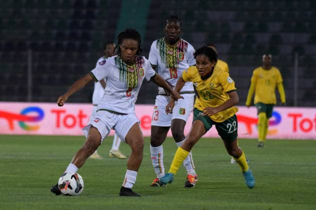 OUJDA, MOROCCO - JULY 14: Amogelang Motau of South Africa and YakarÃ NiakatÃ of Mali during the 2025 Women s Africa Cup of Nations (WAFCON) match between South Africa and Mali at Honor Stadium on July 14, 2025 in Oujda, Morocco. Photo by Mansa Ayoola Copyright: xx