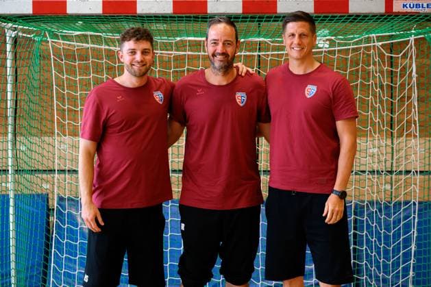 Bietigheim HBL 25 26 SG BBM Bietigheim Training from left Co coach Manuel Schmidt Bietigheim , coach Iker Romero Bietigheim , goalkeeper coach Jürgen Müller Bietigheim Bissingen Sporthalle am Viadukt Baden Württemberg Germany