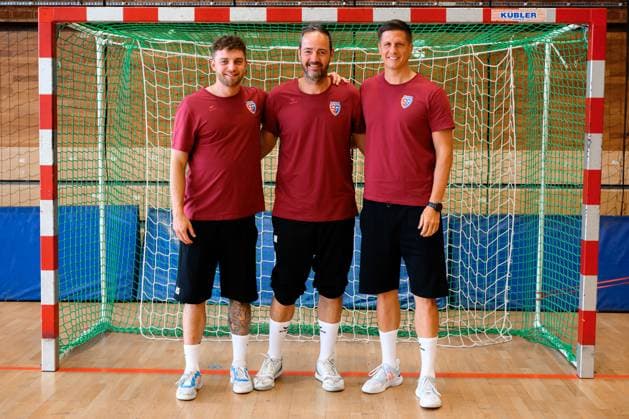Bietigheim HBL 25 26 SG BBM Bietigheim Training from left Co coach Manuel Schmidt Bietigheim , coach Iker Romero Bietigheim , goalkeeper coach Jürgen Müller Bietigheim Bissingen Sporthalle am Viadukt Baden Württemberg Germany