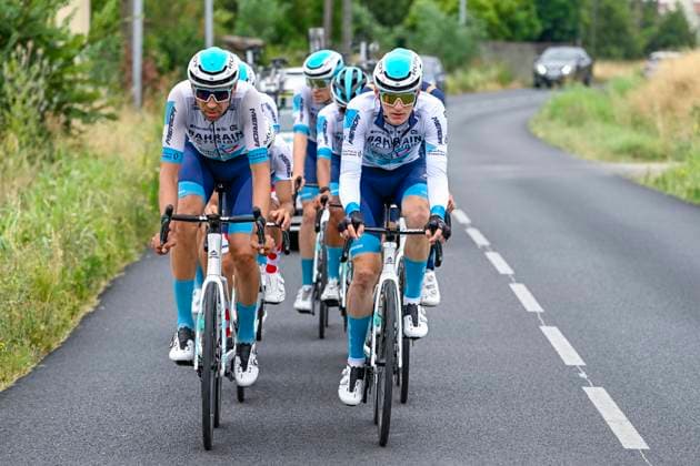 Tour de France 2025 First Restday TOULOUSE, FRANCE - JULY 15 : Team Bahrain - Victorious having a training ride during the first restday of the 112th edition of Tour de France an UCI World Tour 2.UWT for Men Elite on July 15, 2025 in Toulouse, France, 15 07 2025 ( Motordriver Kenny Verfaillie - Toulouse France  Copyright: xJanxDexMeuleneirx