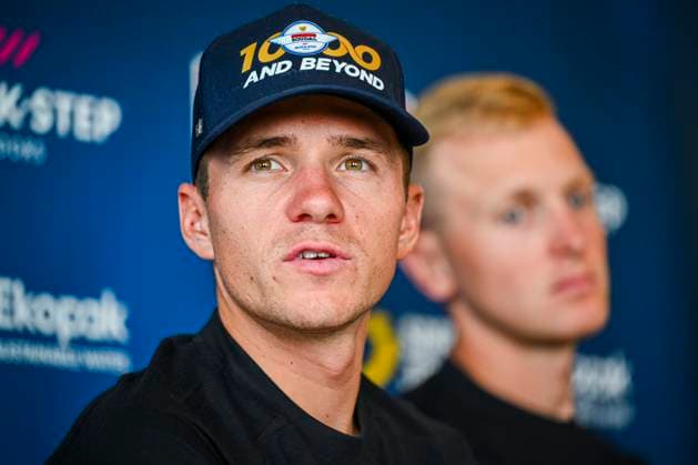 Tour de France 2025 First Restday TOULOUSE, FRANCE - JULY 15 : Evenepoel Remco (BEL) of Soudal - Quick Step and Merlier Tim (BEL) of Soudal - Quick Step during a press conference, PK, Pressekonferenz during the first restday of the 112th edition of Tour de France an UCI World Tour 2.UWT for Men Elite on July 15, 2025 in Toulouse, France, 15 07 2025 ( Motordriver Kenny Verfaillie - Toulouse France  Copyright: xVincentxKalutx