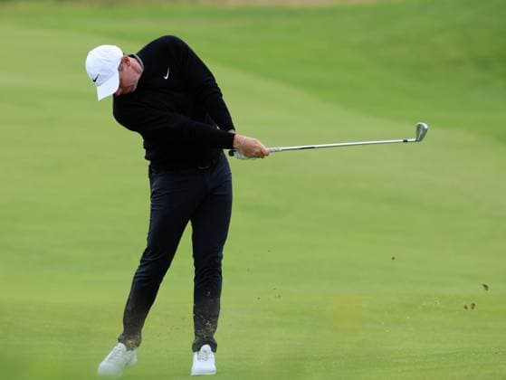 15th July 2025; Royal Portrush Golf Club, Portrush, County Antrim, Northern Ireland; The Open Golf Championship Practice Day 3; Rory McIlroy (NIR) plays from the fairway on the 15th hole  ActionPlus12814070 DavidxBlunsden