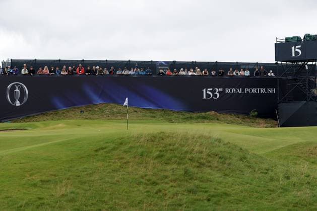 15th July 2025; Royal Portrush Golf Club, Portrush, County Antrim, Northern Ireland; The Open Golf Championship Practice Day 3; fans look on from an elevated stand at the 15th hole  ActionPlus12814039 DavidxBlunsden