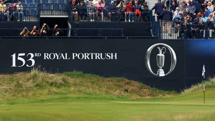 15th July 2025; Royal Portrush Golf Club, Portrush, County Antrim, Northern Ireland; The Open Golf Championship Practice Day 3; a general view of the grandstands on the 18th hole  ActionPlus12814083 DavidxBlunsden