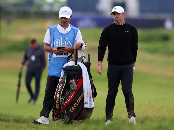15th July 2025; Royal Portrush Golf Club, Portrush, County Antrim, Northern Ireland; The Open Golf Championship Practice Day 3; Rory McIlroy (NIR) prepares to play his approach shot on the 14t hole  ActionPlus12814064 DavidxBlunsden