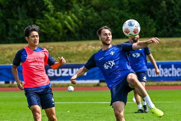 GER, 2 BL, SV Darmstadt 98, training camp in Bad Wörishofen 15 07 2025, Stadion Am Unteren Hart, Bad Wörishofen, GER, 2 BL, SV Darmstadt 98, training camp in Bad Wörishofen, in the picture Yosuke Furukawa Darmstadt, 44 , Matthias Bader Darmstadt, 26 nordphotoxGmbHx xHafner nph00200