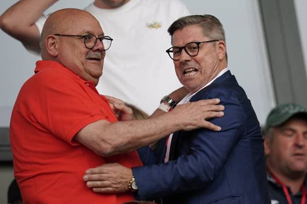 Football Champions League 2025 2026 15 07 2025, Football Champions League, UEFA Champions League, 2025 2026, Qualification Round 1, Luxembourg, Stade Municipal, Luxembourg LUX FC Differdange 03 LUX FC Drita RKS vl Mayor Guy Altmeisch with Fabrizio Bei