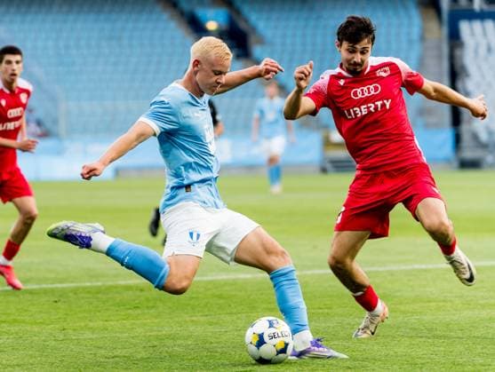 250715 Otto Rosengren of Malmö FF and Giorgi Tabatadze of FC Iberia during the UEFA Champions League qualifier football match between Malmö FF and FC Iberia 1999 on July 15, 2025 in Malmö Photo Christian Örnberg BILDBYRAN COP 166 CO0587 fotboll football soccer fotball uefa champions league gualifiers champions league malmö ff fc iberia bbeng bbauto  Copyright: CHRISTIANxÖRNBERG BB250715CO054