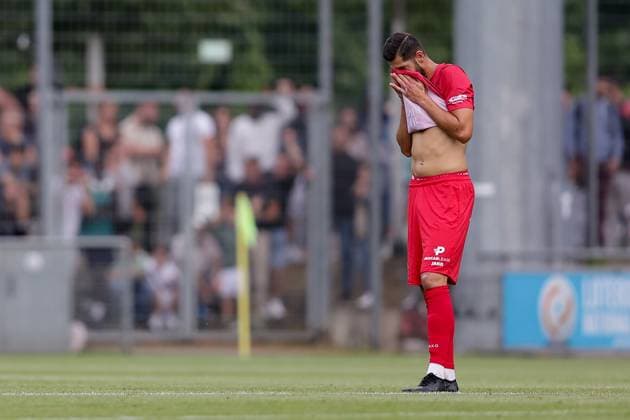 Samir Hadji Differdange 23 is disappointed, frustrated, disappointment, frustration, emotions after conceding a goal 15 07 2025 Soccer Champions League qualification, 1 round, second leg, season 2025 2026 15 07 2025 FC Differdange 03 LUX FC Drita XKX Differdange Stade Municipal de la Ville de Differdange, Differdange