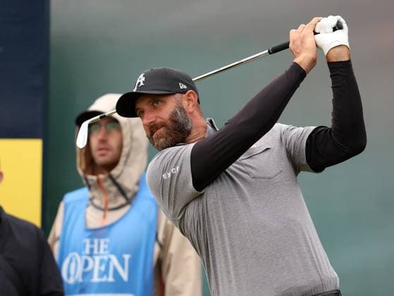 15th July 2025; Royal Portrush Golf Club, Portrush, County Antrim, Northern Ireland; The Open Golf Championship Practice Day 3; Dustin Johnson (USA) plays from the tee at the par three 16th hole  ActionPlus12814229 DavidxBlunsden