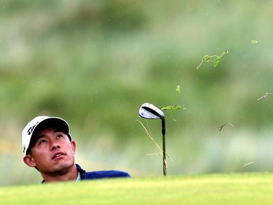15th July 2025; Royal Portrush Golf Club, Portrush, County Antrim, Northern Ireland; The Open Golf Championship Practice Day 3; Collin Morikawa (USA) plays a pitch shot at the 8th green  ActionPlus12814240 DavidxBlunsden