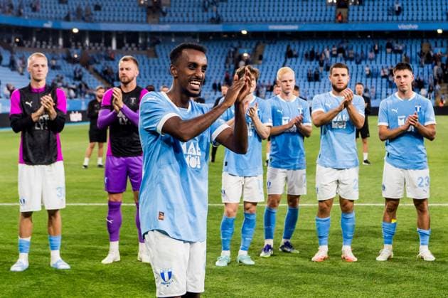 250715 Taha Ali of Malmö FF celebrates after the UEFA Champions League qualifier football match between Malmö FF and FC Iberia 1999 on July 15, 2025 in Malmö Photo Christian Örnberg BILDBYRAN COP 166 CO0587 fotboll football soccer fotball uefa champions league gualifiers champions league malmö ff fc iberia bbeng bbauto jubel  Copyright: CHRISTIANxÖRNBERG BB250715CO087