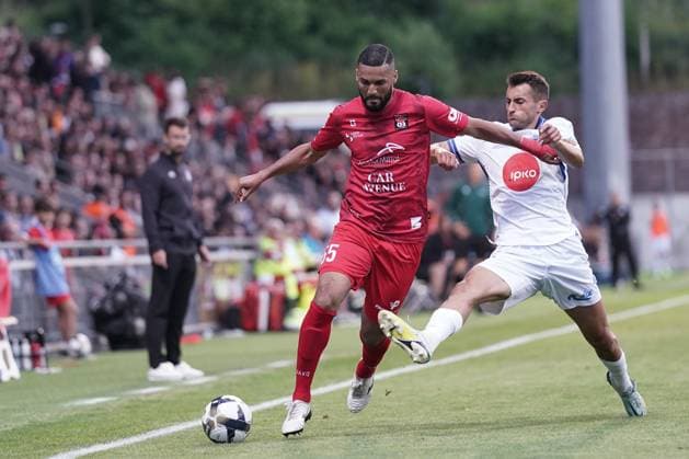 Football Champions League 2025 2026 15 07 2025, Football Champions League, UEFA Champions League, 2025 2026, Qualification Round 1, Luxembourg, Stade Municipal, Luxembourg LUX FC Differdange 03 LUX FC Drita RKS vl Leandro Borges FC Differdange 03 55 Rron Broja Drita 4