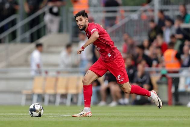 Theo Brusco Differdange 5 cropped image, single image, action, full body 15 07 2025 Football Champions League qualification, 1 round, second leg, season 2025 2026 15 07 2025 FC Differdange 03 LUX FC Drita XKX Differdange Stade Municipal de la Ville de Differdange, Differdange