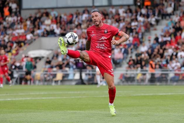 Geoffrey Franzoni Captain Differdange 25 Crop, single image, action, full body 15 07 2025 Soccer Champions League qualification, 1 round, second leg, season 2025 2026 15 07 2025 FC Differdange 03 LUX FC Drita XKX Differdange Stade Municipal de la Ville de Differdange, Differdange