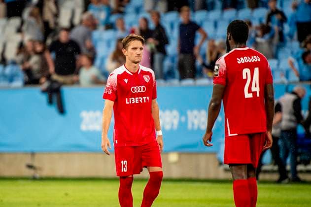250715 Matic Vrbanec and Derek Agyakwa of FC Iberia looks dejected after the UEFA Champions League qualifier football match between Malmö FF and FC Iberia 1999 on July 15, 2025 in Malmö Photo Christian Örnberg BILDBYRAN COP 166 CO0587 fotboll football soccer fotball uefa champions league gualifiers champions league malmö ff fc iberia bbeng depp  Copyright: CHRISTIANxÖRNBERG BB250715CO112