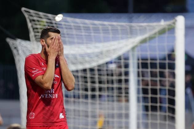 Samir Hadji Differdange 23 is disappointed, frustrated, disappointment, frustration, emotions after missed goal chance 15 07 2025 Soccer Champions League qualification, 1 round, second leg, season 2025 2026 15 07 2025 FC Differdange 03 LUX FC Drita XKX Differdange Stade Municipal de la Ville de Differdange, Differdange