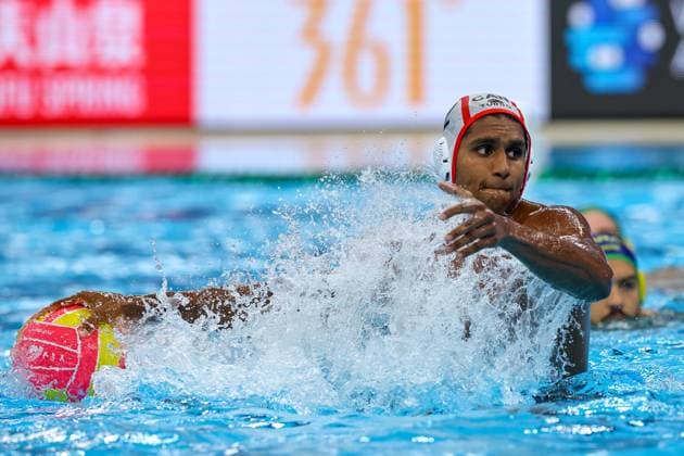 Reuel D Souza of Canada Canada v Brazil, Water polo, Wasserball Singapore 2025 World Aquatics Championships, OCBC Aquatic Centre, July 16, 2025, Singapore, Singapore.