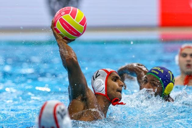 Reuel D Souza of Canada Canada v Brazil, Water polo, Wasserball Singapore 2025 World Aquatics Championships, OCBC Aquatic Centre, July 16, 2025, Singapore, Singapore.