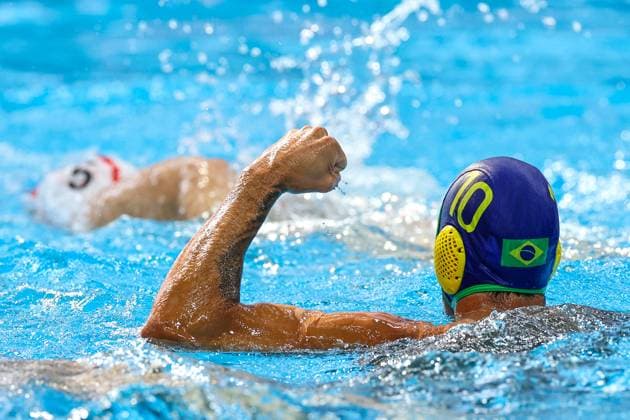 Lucas Andrade of Brazil Canada v Brazil, Water polo, Wasserball Singapore 2025 World Aquatics Championships, OCBC Aquatic Centre, July 16, 2025, Singapore, Singapore.