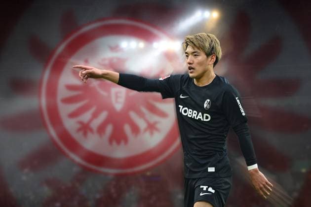 FOTOMONTAGE FOTOMONTAGE Ritsu DOAN SC Freiburg apparently before change to Einrtracht Frankfurt ARCHIVFOTO Action,single image,cropped single motif,half figure,half figure Football 1 Bundesliga season 2024 2025,