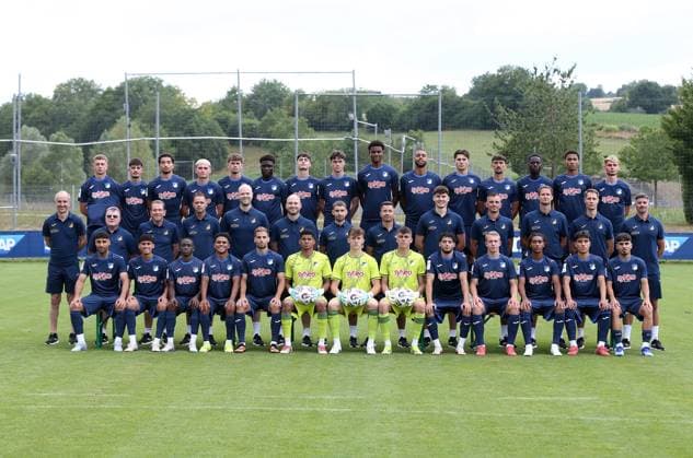 TSG Hoffenheim 2 U23 Porträttermin 2025 2026 Back row, from left to right Alex Honajzer, Leonard Krasniqi, Ben Opoku Labes, Paul Hennrich, Yannis Hör, Blessing Makanda, Gianluca Pelzer, Luca Erlein, Kelven Frees, Ruben Reisig, Lars Strobl, Arian Llugiqi, Simon Kalambayi, Tristan Spranger, Florian Bähr Middle row, from left to right Thomas Gomminginger Team manager , Willi Heinlein Supervisor , Arno Schneider Supervisor , Timo Maag Equipment manager , Dr. Severin Zietschmann Team doctor , Florian Desprez Physiotherapist , Tobias Dipoli Wieser Physiotherapist , Johannes Engert Athletics and Rehab Coach , Nick Just Game and Video Analyst , Patric Klandt Goalkeeper Coach , Nick Proschwitz Co Coach , Carsten Kuhn Co Coach , Stefan Kleineheismann Head Coach Front row, from left to right Nader Jindaoui, Ayoube Amaimouni Echghouyab, Denis Donkor, Tiago Poller, LukaDuric‡, Yannick Onohiol, Benjamin Lade, Tim Philipp, Ahmed Etri, Valentin Lässig, Melvin Onos, Deniz Zeitler Zuzenhausen, GER, 15 07 2025 ,Soccer 3 League 2025 2026