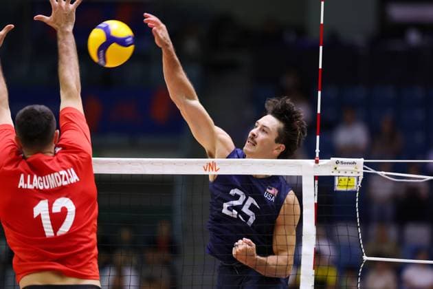 Ethan Champlin (USA), JULY 16, 2025 - Volleyball : FIVB Volleyball Nations League 2025 Men s Preliminary Round match between Turkey - United States at Chiba Port Arena, Chiba, Japan. Noxthirdxpartyxsales  aflo_297848406