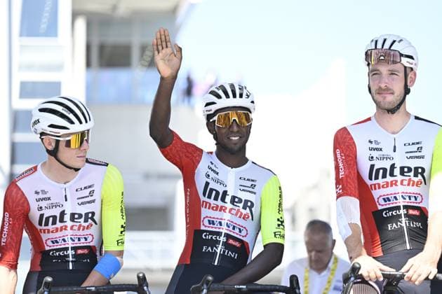 Tour de France 2025 Stage 11 TOULOUSE, FRANCE - JULY 16 : Girmay Biniam (ERI) of Intermarche - Wanty on stage before the start of the race during stage 11 of the 112th edition of Tour de France an UCI World Tour 2.UWT cycling road race stage for Men Elite of 154 km with start in Toulouse and finish in Toulouse on July 16, 2025 in Toulouse, France, 16 07 2025 ( Motordriver Kenny Verfaillie - Toulouse France  Copyright: xJanxDexMeuleneirx