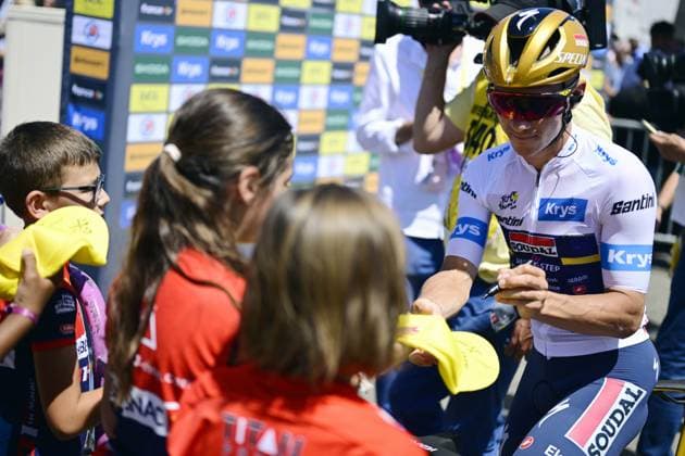 Belgian Remco Evenepoel of Soudal Quick-Step pictured at the start of stage 11 of the 2025 Tour de France cycling, from and to Toulouse (154km), on Wednesday 16 July 2025 in France. The 112th edition of the Tour de France starts on Saturday 5 July in Lille, France, and will finish in Paris, France on the 27th of July. DIRKxWAEM  x129368339x