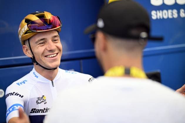Belgian Remco Evenepoel of Soudal Quick-Step and Eden Hazard pictured at the start of stage 11 of the 2025 Tour de France cycling, from and to Toulouse (154km), on Wednesday 16 July 2025 in France. The 112th edition of the Tour de France starts on Saturday 5 July in Lille, France, and will finish in Paris, France on the 27th of July. JASPERxJACOBS  x129368343x