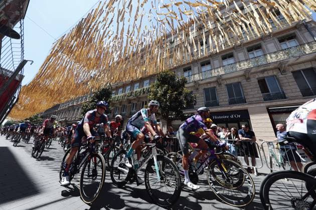 The pack of riders pictured in action during stage 11 of the 2025 Tour de France cycling, from and to Toulouse (154km), on Wednesday 16 July 2025 in France. The 112th edition of the Tour de France starts on Saturday 5 July in Lille, France, and will finish in Paris, France on the 27th of July. POOLxLUCAxBETTINI  x129370609x