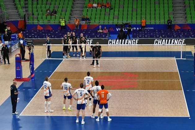 Ljubljana, Slovenia, 16th July 2024: Challenge during the IVNL Volleyball Nations League, Week 3 match, between Ukraine and Netherlands at Arena Stozice, Ljubljana, Slovenia. (Natasa Kupljenik SPP) Copyright: xNatasaxKupljenikx xSPPx SPP_1015281
