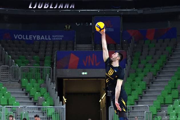 Ljubljana, Slovenia, 16th July 2024: Yurii Semeniuk of Ukraine in action during the IVNL Volleyball Nations League, Week 3 match, between Ukraine and Netherlands at Arena Stozice, Ljubljana, Slovenia. (Natasa Kupljenik SPP) Copyright: xNatasaxKupljenikx xSPPx SPP_1015282