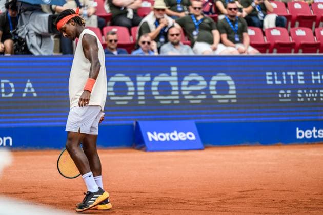 250716 Mikael Ymer of Sweden looks dejected during day 4 of the Nordea Open on July 16, 2025 in Bastad Photo Mathilda Schuler BILDBYRAN kod MA MA0847 tennis atp 250 nordea open bbeng depp sweden sverige  Copyright: MATHILDAxSCHULER BB250716MA001