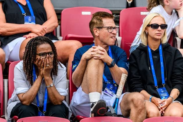 250716 Kelemework Elias Yigletu mother of Mikael Ymer and Elias Ymer and Gunnar Adalberth in the stands during day 4 of the Nordea Open on July 16, 2025 in Bastad Photo Mathilda Schuler BILDBYRAN kod MA MA0847 tennis atp 250 nordea open bbeng publik  Copyright: MATHILDAxSCHULER BB250716MA011