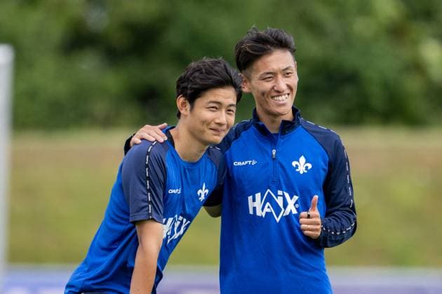 Yosuke Furukawa SV Darmstadt 98, 44 and Hiroki Akiyama SV Darmstadt 98 pose for a photo SV Darmstadt 98, football, 2 Bundesliga, training camp, 7 day, 16 07 2025 SV Darmstadt 98, football, 2 Bundesliga, training camp, 7 day, 16 07 2025 Bad Wörishofen Copyright: xEibner-Pressefoto FlorianxWiegandx EP_FWD