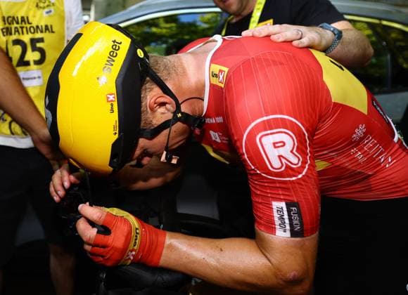 Norwegian Jonas Abrahamsen of Uno-X Mobility celebrates after winning stage 11 of the 2025 Tour de France cycling, from and to Toulouse (154km), on Wednesday 16 July 2025 in France. The 112th edition of the Tour de France starts on Saturday 5 July in Lille, France, and will finish in Paris, France on the 27th of July. POOLxTIMxVANxWICHELEN  x129380276x