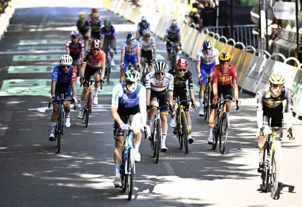 Slovenian Tadej Pogacar of UAE Team Emirates and Danish Jonas Vingegaard Hansen of Team Visma-Lease a Bike cross the finish line of stage 11 of the 2025 Tour de France cycling, from and to Toulouse (154km), on Wednesday 16 July 2025 in France. The 112th edition of the Tour de France starts on Saturday 5 July in Lille, France, and will finish in Paris, France on the 27th of July. DIRKxWAEM  x129380868x