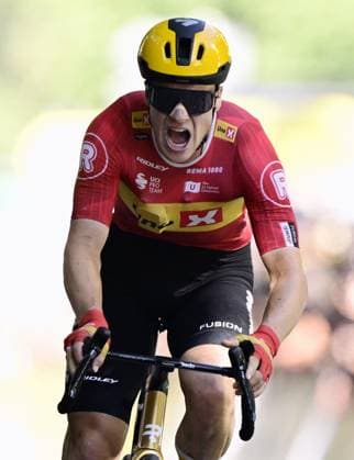 Norwegian Jonas Abrahamsen of Uno-X Mobility celebrates after winning stage 11 of the 2025 Tour de France cycling, from and to Toulouse (154km), on Wednesday 16 July 2025 in France. The 112th edition of the Tour de France starts on Saturday 5 July in Lille, France, and will finish in Paris, France on the 27th of July. DIRKxWAEM  x129381021x