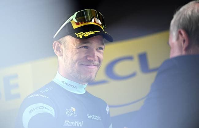 Italian Jonathan Milan of Lidl-Trek celebrates on the podium in the green points jersey after stage 11 of the 2025 Tour de France cycling, from and to Toulouse (154km), on Wednesday 16 July 2025 in France. The 112th edition of the Tour de France starts on Saturday 5 July in Lille, France, and will finish in Paris, France on the 27th of July. JASPERxJACOBS  x129381870x