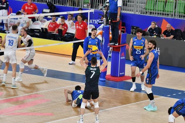 Ljubljana, Slovenia, 16th July 2024: Fabio Balaso of Italy (C) during the IVNL Volleyball Nations League, Week 3 match, between Serbia and Italy at Arena Stozice, Ljubljana, Slovenia. (Natasa Kupljenik SPP) Copyright: xNatasaxKupljenikx xSPPx SPP_1015541