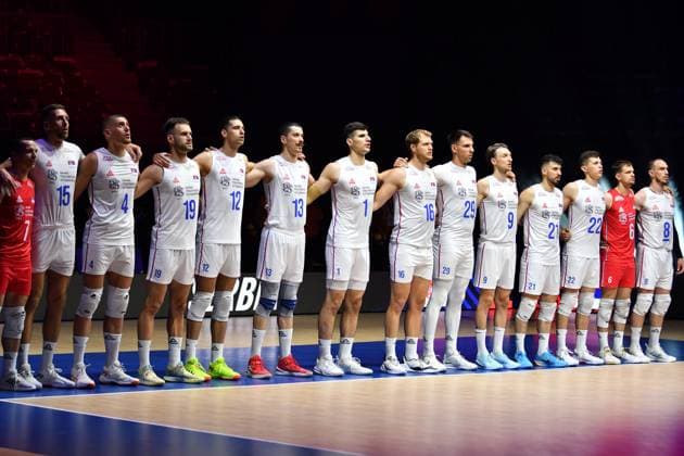 Ljubljana, Slovenia, 16th July 2024: Team Serbia during the IVNL Volleyball Nations League, Week 3 match, between Serbia and Italy at Arena Stozice, Ljubljana, Slovenia. (Natasa Kupljenik SPP) Copyright: xNatasaxKupljenikx xSPPx SPP_1015525