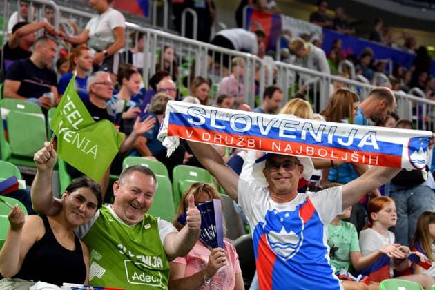 Ljubljana, Slovenia, 16th July 2024: Team Slovenia fans during the IVNL Volleyball Nations League, Week 3 match, between Canada and Slovenia at Arena Stozice, Ljubljana, Slovenia. (Natasa Kupljenik SPP) Copyright: xNatasaxKupljenikx xSPPx SPP_1015846