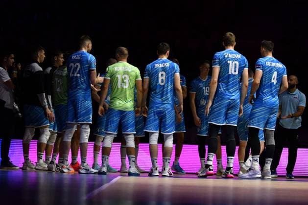 Ljubljana, Slovenia, 16th July 2024: Team Slovenia during the IVNL Volleyball Nations League, Week 3 match, between Canada and Slovenia at Arena Stozice, Ljubljana, Slovenia. (Natasa Kupljenik SPP) Copyright: xNatasaxKupljenikx xSPPx SPP_1015839