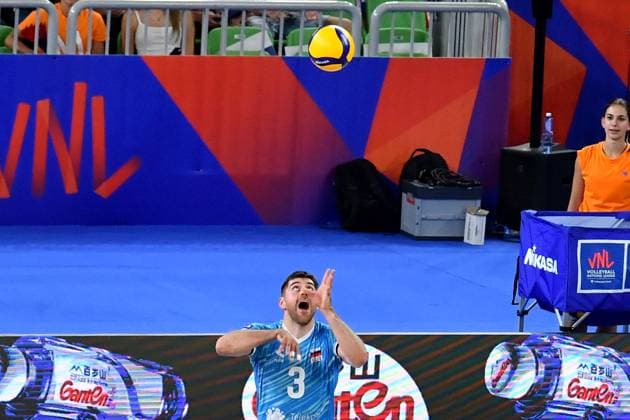 Ljubljana, Slovenia, 16th July 2024: Uros Planinsic of Slovenia in action during the IVNL Volleyball Nations League, Week 3 match, between Canada and Slovenia at Arena Stozice, Ljubljana, Slovenia. (Natasa Kupljenik SPP) Copyright: xNatasaxKupljenikx xSPPx SPP_1015857