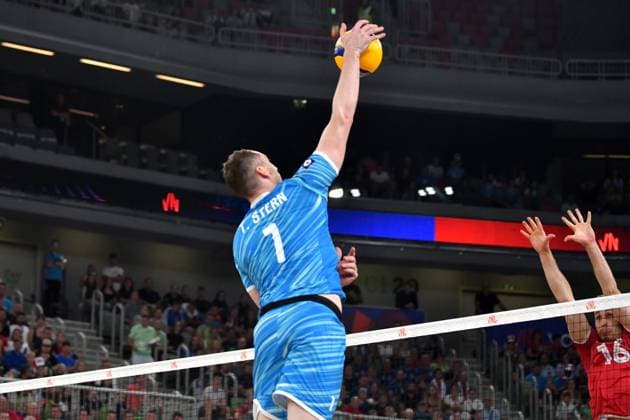 Ljubljana, Slovenia, 16th July 2024: Luka Marovt of Slovenia during the IVNL Volleyball Nations League, Week 3 match, between Canada and Slovenia at Arena Stozice, Ljubljana, Slovenia. (Natasa Kupljenik SPP) Copyright: xNatasaxKupljenikx xSPPx SPP_1015861
