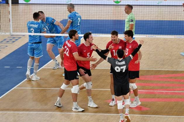 Ljubljana, Slovenia, 16th July 2024: Team Canada celebrate score during the IVNL Volleyball Nations League, Week 3 match, between Canada and Slovenia at Arena Stozice, Ljubljana, Slovenia. (Natasa Kupljenik SPP) Copyright: xNatasaxKupljenikx xSPPx SPP_1015863