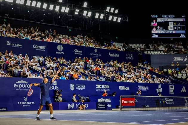 LOS CABOS TENNIS TENNIS OPEN 2025 LOS CABOS TENNIS OPEN 2025 RUBLEV VS HERNANDEZ 16072025 LOS CABOS, BAJA CALIFORNIA, MEXICO Photo of Alejandro Hernandez of Mexico, during singles game of Los Cabos Tennis Open 2025 held at the Estadio Mextenis of the Cabo Sports Complex of Los Cabos, Baja California, Mexico Photo Alejandro Hernandez of Mexico, during singles game of Los Cabos Tennis Open 2025 held at the Estadio Mextenis of the Cabo Sports Complex of Los Cabos, Baja California, Mexico PHOTO BY IMAGENSHOP AGENCIA FOTOGRAFICA LOS CABOS BAJA CALIFORNIA MEXICO Copyright: xIMAGENSHOPxAGENCIAxFOTOGRAFICAx